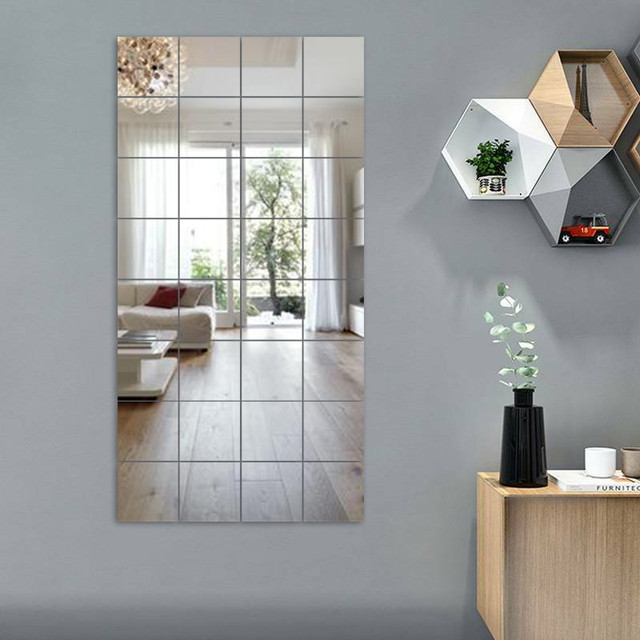 32Pcs Wall Stickers Glass Mirror Tiles Wall Sticker Square Self Adhesive  Stick On Art Bathroom Home Decors - AliExpress